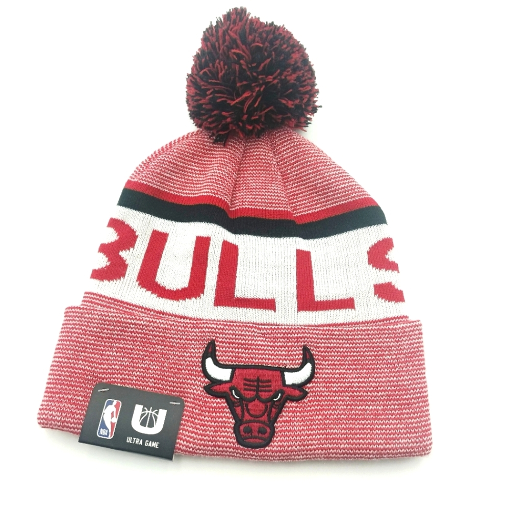 Chicago Bulls NBA Ultra Game Winter Cuffed Knit Pom Skull Cap Red / White OSFM